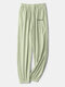 Women Letter Print Cotton Ribbed Elastic Waist Home Sleepwear Jooger Pants - Green