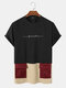 Mens Letter Embroidered Double Flap Pocket Patchwork Short Sleeve T-Shirts - Black