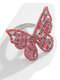 महिलाओं के लिए मिश्र धातु हीरा 3 डी तितली के आकार की अंगूठी - लाल