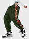 رجل اليابانية الشكل الأزهار الجانب طباعة المرقعة Sweatpants فضفاضة الشتاء - أخضر