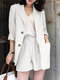 Stripe Print Button Front Pocket Long Sleeve Two Pieces Suit - White