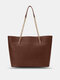 Women Faux Leather Brief Solid Color Large Capacity Stone Pattern Handbag Tote - Coffee