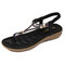 Women Casual Soft Rhinestone Clip Toe Sandals - Black