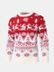 Mens Christmas Elk Snowflake Pattern Crew Neck Knit Casual Pullover Sweaters - Red
