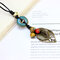 Vintage Pendant Handmade Necklace Beaded Leaves Charm Necklace Ethnic Jewelry for Women - Blue