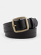 Women PU Alloy Solid Color Vintage Dark Gold Square Pin Buckle Casual Decorative Belt - Black