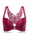 Butterfly Embroidery Front Closure Wireless Adjustable Gather Soft Bras - Wine Red