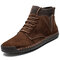 Men Suede Fabric Splicing Hand Stitching Non Slip Casual Boots - Brown