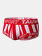 Cotton Striped Letter Printed Underwear Soft Low Waist U Convex Pouch Boxer Briefs For Men - Red