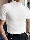 Mens Japan Half-collar Solid Short Sleeve T-shirt - White