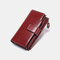 Women Genuine Leather RFID Anti Theft Oil Wax 6.3 Inch Phone Long Wallet Purse - Wine Red