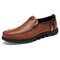 Men Cow Leather Non Slip Large Size Slip On Soft Sole Casual Shoes - Brown