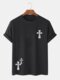 Mens Cross Print Crew Neck Casual Short Sleeve T-Shirts Winter - Black
