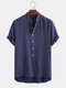 Mens Soft & Breathable Wrinkled Vertical Pinstripe Casual Henley Shirt - Navy