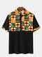 Herren Colorful Geometrischer Druck Patchwork Ethnische kurzärmlige Henley-Hemden - Schwarz