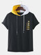 Mens Number Printed Color Hooded Short Sleeve T-shirt - Black