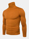 Mens Solid Color High Neck Cotton Knit Casual Long Sleeve Sweaters - Yellow