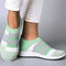 Plus Size Women Casual Splicing Breathable Knit Elastic Flat Sneakers - Green