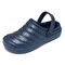 Men Waterproof Cloth Plush Warm Lined Comfy Slip On Home Slippers - Blue
