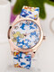 6 Cores Silicone Aço Inoxidável Feminino Vintage Watch Ponteiro Decorado Calico Print Quartz Watch - #04