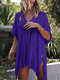 Solid Color Knitting Hollow Loose Beach Blouse - Purple