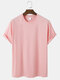 Mens Cotton Solid Color Crew Neck Plain Casual Short Sleeve T-Shirts - Pink