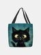 Women Fried Black Cat Pattern Print Shoulder Bag Handbag Tote - Black