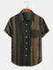 Mens Vintage Stripe Pattern Chest Pocket Short Sleeve Shirts - Khaki