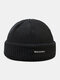 Unisex Acrylic Knitted Solid Color Letter Pattern Cloth Label Fashion Warmth Skull Cap Beanie Hat - Black