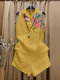 Conjuntos casuales de algodón sin mangas con solapa y estampado abstracto para mujer - Amarillo