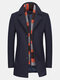 Mens Mid-long Woolen Coat Thickened Warm Single-breasted Slim Fit Casual Coat With Shawl - Navy