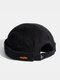 Unisex Washed Cotton Solid Color Patchwork Letter Embroidery All-match Brimless Beanie Landlord Cap Skull Cap - Black