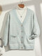 Plus Size Elegant Plaid V-neck Pocket Button Causal Cardigan - Blue