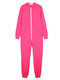 Plus Size Women Thickened Onesie Zip Down Hooded Solid Color Jumpsuits Pajamas - Rose