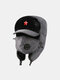 Men Dacron Plush Thicken Solid Soviet Metal Badge Waterproof Ear Protection With Mask Warmth Trapper Hat - Gray+Pentagram Badge