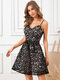 Lace Belt Design Adjustable Strap Sleeveless Mini Dress - Black