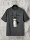 Mens Japanese Cartoon Cat Print Crew Neck Short Sleeve T-Shirts - Dark Gray