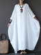 Vintage Women Solid 3/4 Sleeve Loose Maxi Dress with Pocket - Off White