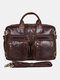 Men Vintage 14 inch Full Grain Leather Laptop Briefcases for Men Business Travel Messenger Bag with Metal Zipper Brown - Dark Brown
