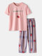 Plus Size Women Cute Cartoon Print Ruffle Trims Short Sleeve Pajama Sets - Pink 1