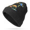 Women Wool Embroidery Warm Knitted Hats Winter Casual Elastic Beanie Cap - Black