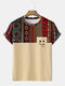 Mens Colorful Geometric Funny Face Print Ethnic Short Sleeve T-Shirts - Apricot