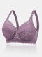 Women Lace Trim Floral Bowknot Push Up Comfortable Bras - Purple 2