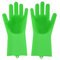 Silicone Dishwashing Gloves Kitchen Bathroom with Cleaning Brush Housekeeping Scrubbing Gloves - Green