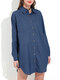 Irregular Hem Demin Long Sleeve Casual Lapel Plus Size Dress - Blue