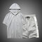 Men Hooded Loungewear Sets Comfortable Shorts Sleeve Two-Pieces Clothing for Men - Light Grey