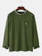 Mens Letter Embroidered Faux Two Pieces Crew Neck Long Sleeve T-Shirts - Army Green
