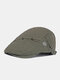 Men Cotton Solid Color Stitching Metal label Casual Beret Flat Cap - Army Green