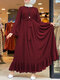 Casual Solid Color Ruffled Loose Plus Size Dress with Belt - Wine Red
