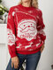 Cartoon Pattern Christmas Long Sleeve Crew Neck Sweater - Red